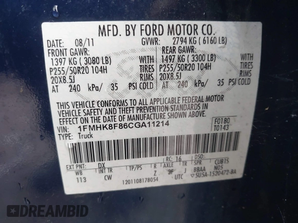 2012 Ford Explorer Limited с VIN 1FMHK8F86CGA11214, выставлен на аукционе IAAI как лот 42522776 с пробегом 134 789 миль миль и . История ставок и продаж доступна на DreamBid. Изображение 9.