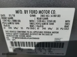 2018 Ford Explorer with VIN 1FM5K8B88JGA59660, listed as a Copart auction lot 46496145 with 96,312 mi miles and Salvage Title. Bid and sale history available at carsss.com. Image 14.