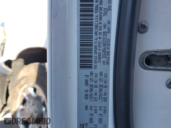 2019 Ram 2500 Tradesman с VIN 3C6UR5HJ0KG721328, выставлен на аукционе Copart как лот 43200175 с пробегом Не указан миль и На запчасти • Non repairable. История ставок и продаж доступна на DreamBid. Изображение 12.