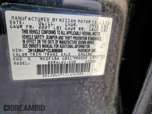 2012 Nissan Sentra SR z VIN 3N1AB6AP1CL606088, wystawiony jako Copart lot #50448585 z przebiegiem 161 389 mil mil oraz Czysty tytuł • Clean title. Historia ofert i sprzedaży dostępna na DreamBid. Obrazek 12.