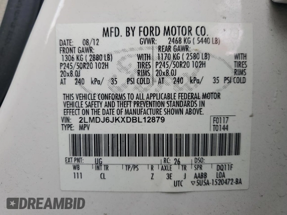 2013 Lincoln MKX with VIN 2LMDJ6JKXDBL12879, listed as a Copart auction lot 51145175 with 128,142 mi miles and Salvage Title. Bid and sale history available at carsss.com. Image 15.
