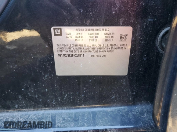 2015 Chevrolet Malibu LT with VIN 1G11C5SL2FF268711, listed as a Copart auction lot 48695495 with 74,184 mi miles and Salvage Title. Bid and sale history available at DreamBid. Image 12.