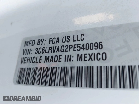 2023 Ram ProMaster Cargo with VIN 3C6LRVAG2PE540096, listed as a IAAI auction lot 41654729 with 17,568 mi miles and . Bid and sale history available at DreamBid. Image 9.