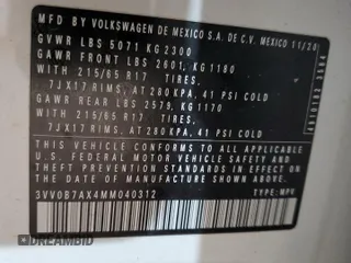 2021 Volkswagen Tiguan S z VIN 3VV0B7AX4MM040312, wystawiony jako Copart lot #51365005 z przebiegiem 40 996 mil mil oraz Szkody całkowita. Historia ofert i sprzedaży dostępna na DreamBid. Obrazek 15.