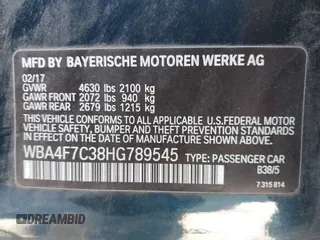 2017 BMW 4 Series 430i with VIN WBA4F7C38HG789545, listed as a IAAI auction lot 41654766 with 107,008 mi miles and . Bid and sale history available at carsss.com. Image 9.