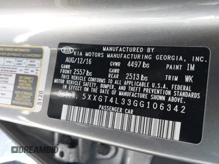 2016 Kia Optima LX with VIN 5XXGT4L33GG106342, listed as a IAAI auction lot 42272945 with 94,645 mi miles and . Bid and sale history available at DreamBid. Image 9.