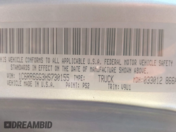 2017 Ram 1500 SLT z VIN 1C6RR6GG3HS730155, wystawiony jako IAAI lot #41929530 z przebiegiem 180 690 mil mil oraz . Historia ofert i sprzedaży dostępna na DreamBid. Obrazek 9.