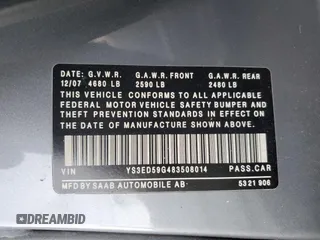 2008 Saab 9-5 with VIN YS3ED59G483508014, listed as a Copart auction lot 77747654 with 125,905 mi miles and Salvage Title. Bid and sale history available at carsss.com. Image 12.