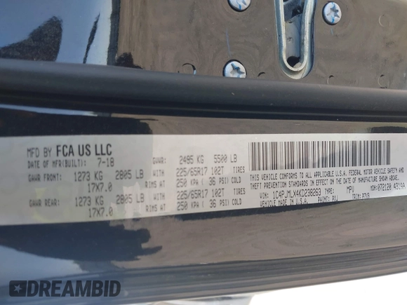 2019 Jeep Cherokee Latitude Plus with VIN 1C4PJMLX4KD238263, listed as a IAAI auction lot 42017221 with 37,187 mi miles and . Bid and sale history available at DreamBid. Image 9.