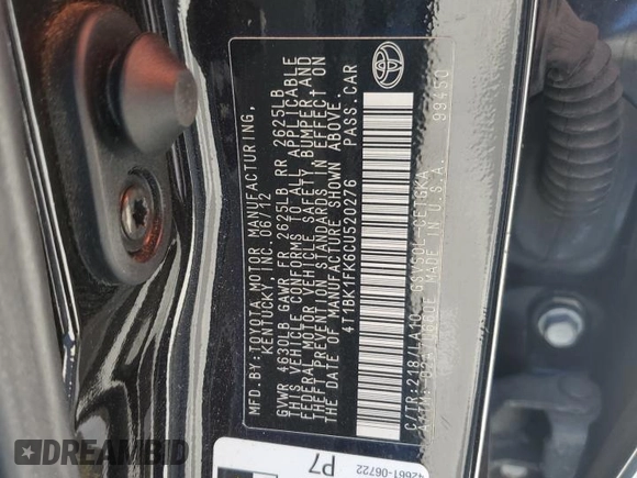 2012 Toyota Camry SE with VIN 4T1BK1FK6CU520276, listed as a Copart auction lot 48551315 with 143,014 mi miles and Salvage Title. Bid and sale history available at carsss.com. Image 13.