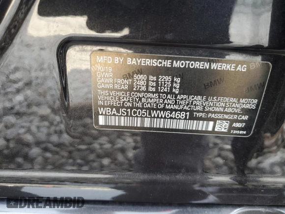 2020 BMW 5 Series 540i z VIN WBAJS1C05LWW64681, wystawiony jako Copart lot #83480664 z przebiegiem Nie podano mil oraz Szkoda całkowita • Salvage title. Historia ofert i sprzedaży dostępna na DreamBid. Obrazek 12.
