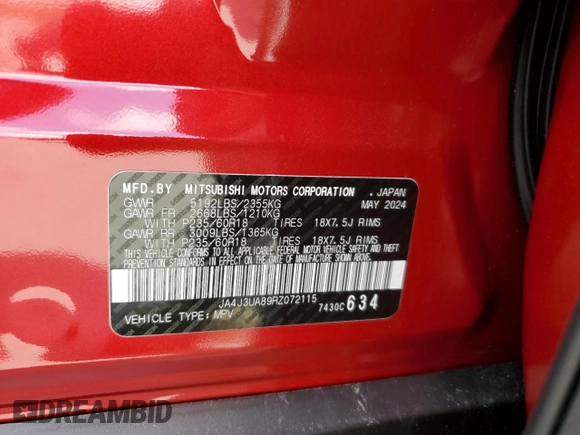 2024 Mitsubishi Outlander ES z VIN JA4J3UA89RZ072115, wystawiony jako Copart lot #51763575 z przebiegiem 2 195 mil mil oraz Czysty tytuł • Clean title. Historia ofert i sprzedaży dostępna na DreamBid. Obrazek 13.