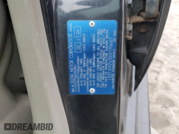 2004 Suzuki XL7 LX z VIN JS3TX92V344110661, wystawiony jako Copart lot #43613315 z przebiegiem 143 334 mil mil oraz Szkoda całkowita • Salvage title. Historia ofert i sprzedaży dostępna na DreamBid. Obrazek 13.