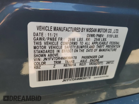 2022 Infiniti Q50 Red Sport 400 with VIN JN1FV7DR4NM390178, listed as a Copart auction lot 69999424 with 27,794 mi miles and Salvage title. Bid and sale history available at DreamBid. Image 12.