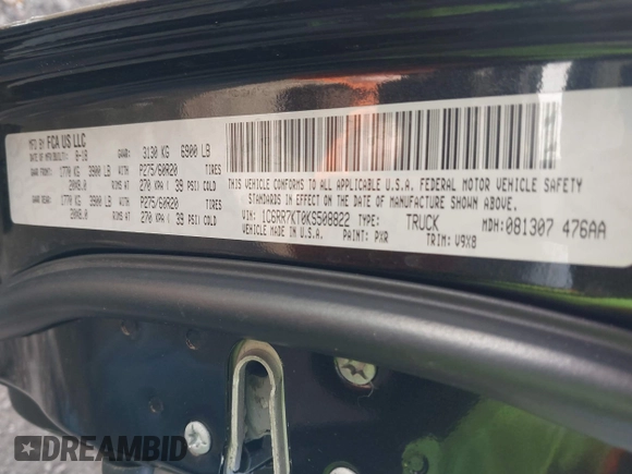 2019 Ram 1500 Tradesman z VIN 1C6RR7KT0KS508822, wystawiony jako IAAI lot #41014684 z przebiegiem 132 825 mil mil oraz . Historia ofert i sprzedaży dostępna na DreamBid. Obrazek 9.