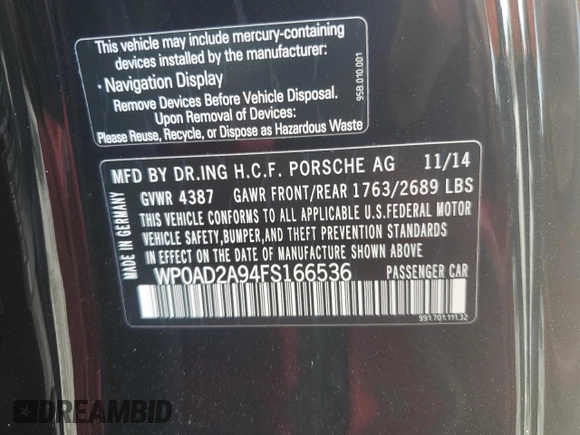 2015 Porsche 911 Turbo S z VIN WP0AD2A94FS166536, wystawiony jako Copart lot #71944844 z przebiegiem 9 222 mil mil oraz Szkoda całkowita • Salvage title. Historia ofert i sprzedaży dostępna na DreamBid. Obrazek 15.