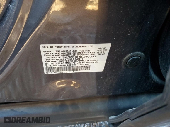 2017 Honda Pilot EX with VIN 5FNYF6H30HB081629, listed as a Copart auction lot 83344684 with 68,676 mi miles and Salvage Title. Bid and sale history available at DreamBid. Image 13.