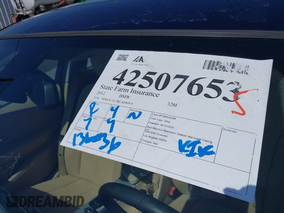 2012 BMW 3 Series 328i with VIN WBA3C1C58CA696975, listed as a IAAI auction lot 42507653 with 136,036 mi miles and . Bid and sale history available at DreamBid. Image 18.