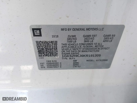2019 GMC Yukon XL Denali with VIN 1GKS2HKJ6KR191305, listed as a IAAI auction lot 41569554 with NaN miles. Bid and sale history available at carsss.com. Image 9.