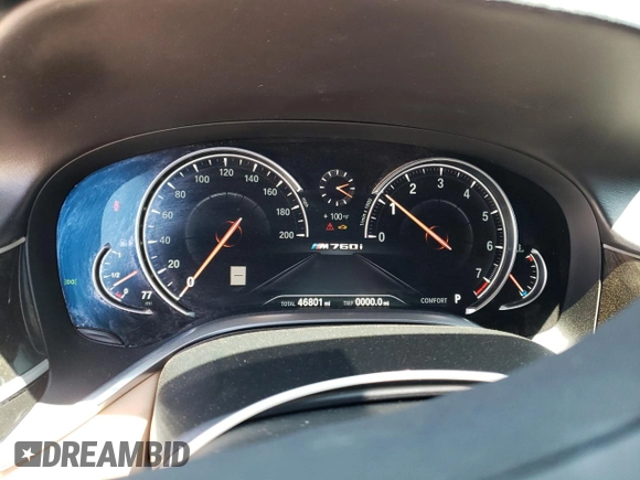 2018 BMW 7 Series M760i xDrive with VIN WBA7H6C51JG614580, listed as a Copart auction lot 65748304 with 46,801 mi miles and Clean Title. Bid and sale history available at carsss.com. Image 9.