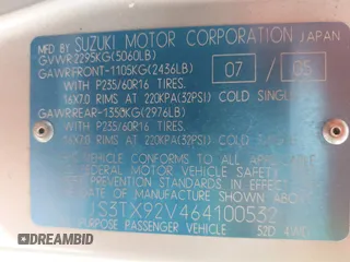 2006 Suzuki XL7 z VIN JS3TX92V464100532, wystawiony jako IAAI lot #42422620 z przebiegiem 221 806 mil mil oraz . Historia ofert i sprzedaży dostępna na DreamBid. Obrazek 9.