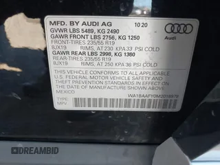 2021 Audi Q5 Premium Plus with VIN WA1BAAFY0M2018978, listed as a IAAI auction lot 41827330 with 72,730 mi miles. Bid and sale history available at carsss.com. Image 9.