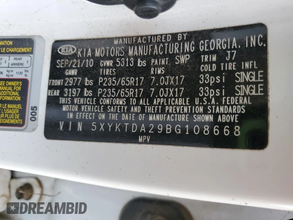 2011 Kia Sorento LX with VIN 5XYKTDA29BG108668, listed as a Copart auction lot 48973155 with 197,756 mi miles and Clean Title. Bid and sale history available at carsss.com. Image 13.