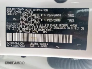 2018 Lexus GX 460 z VIN JTJBM7FX6J5192374, wystawiony jako Copart lot #58232455 z przebiegiem 63 395 mil mil oraz Szkoda całkowita • Salvage title. Historia ofert i sprzedaży dostępna na DreamBid. Obrazek 13.