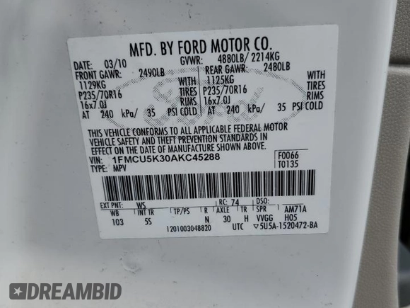 2010 Ford Escape Hybrid z VIN 1FMCU5K30AKC45288, wystawiony jako Copart lot #53479505 z przebiegiem 111 458 mil mil oraz Szkoda całkowita • Salvage title. Historia ofert i sprzedaży dostępna na DreamBid. Obrazek 13.