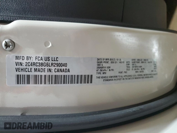 2020 Chrysler Pacifica Launch Edition z VIN 2C4RC3BG6LR290040, wystawiony jako Copart lot #88406525 z przebiegiem 38 670 mil mil oraz Szkoda całkowita • Salvage title. Historia ofert i sprzedaży dostępna na DreamBid. Obrazek 14.