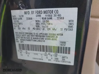 2010 Mercury Mariner with VIN 4M2CN8B77AKJ06310, listed as a IAAI auction lot 41650188 with 144,301 mi miles. Bid and sale history available at carsss.com. Image 9.