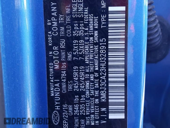 2017 Hyundai Tucson Limited z VIN KM8J3CA23HU328915, wystawiony jako Copart lot #54921755 z przebiegiem 113 812 mil mil oraz Szkoda całkowita • Salvage title. Historia ofert i sprzedaży dostępna na DreamBid. Obrazek 13.