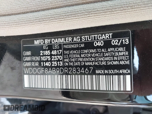 2013 Mercedes-Benz C 300 Sport with VIN WDDGF8AB9DR283467, listed as a IAAI auction lot 41870070 with 114,068 mi miles and . Bid and sale history available at carsss.com. Image 9.
