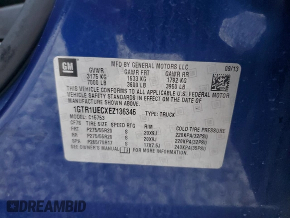2014 GMC Sierra 1500 SLE with VIN 1GTR1UECXEZ136346, listed as a Copart auction lot 69071564 with 229,459 mi miles and Salvage Title. Bid and sale history available at carsss.com. Image 12.