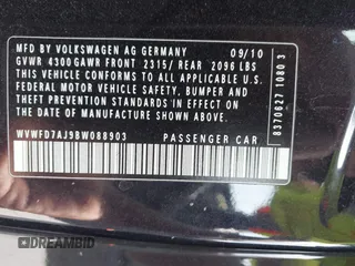 2011 Volkswagen GTI PZEV с VIN WVWFD7AJ9BW088903, выставлен на аукционе IAAI как лот 42100212 с пробегом 165 808 миль миль и . История ставок и продаж доступна на DreamBid. Изображение 9.
