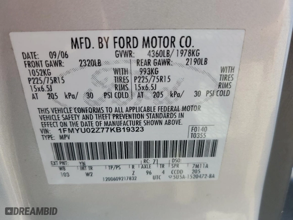 2007 Ford Escape XLS with VIN 1FMYU02Z77KB19323, listed as a Copart auction lot 52345655 with 153,509 mi miles and Salvage Title. Bid and sale history available at carsss.com. Image 13.