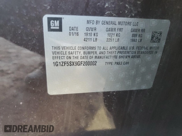 2016 Chevrolet Malibu LT with VIN 1G1ZF5SX9GF200002, listed as a Copart auction lot 76814464 with 135,656 mi miles and Salvage Title. Bid and sale history available at DreamBid. Image 12.