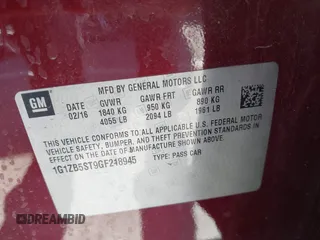 2016 Chevrolet Malibu LS with VIN 1G1ZB5ST9GF218945, listed as a IAAI auction lot 42083248 with 121,544 mi miles and . Bid and sale history available at carsss.com. Image 9.