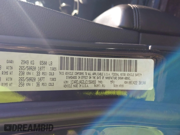 2018 Dodge Durango SXT with VIN 1C4RDJAG3JC156093, listed as a IAAI auction lot 41663072 with 129,792 mi miles and . Bid and sale history available at DreamBid. Image 9.
