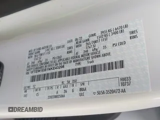 2022 Ford F-150 XL с VIN 1FTEW1EB1NKE43208, выставлен на аукционе IAAI как лот 42370197 с пробегом 53 671 миль миль и . История ставок и продаж доступна на DreamBid. Изображение 9.