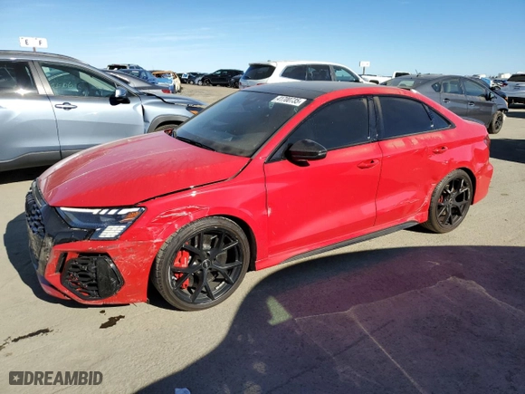 2023 Audi RS 3 with VIN WUAG4DGY9PA909612, listed as a Copart auction lot 41700735 with 22,370 mi miles and Salvage Title. Bid and sale history available at carsss.com. Image 1.