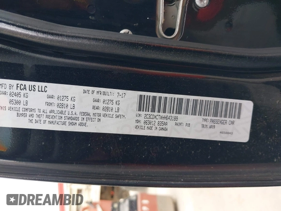 2017 Dodge Charger R/T with VIN 2C3CDXCTXHH643189, listed as a IAAI auction lot 42135789 with Not Provided miles and . Bid and sale history available at DreamBid. Image 9.