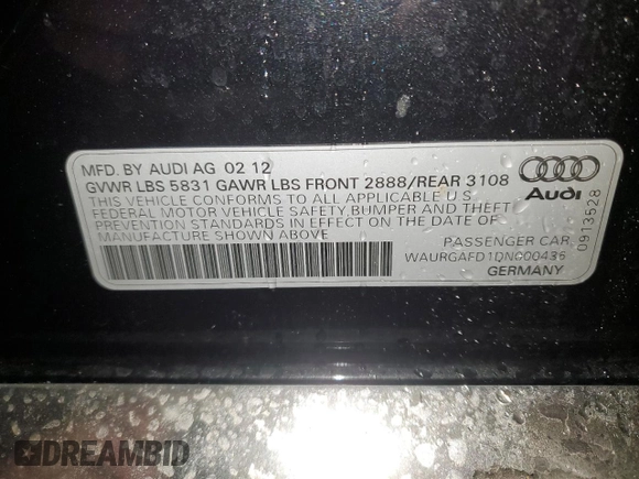 2013 Audi A8 L 3.0L with VIN WAURGAFD1DN000436, listed as a Copart auction lot 44382755 with 138,900 mi miles and Salvage Title. Bid and sale history available at carsss.com. Image 12.