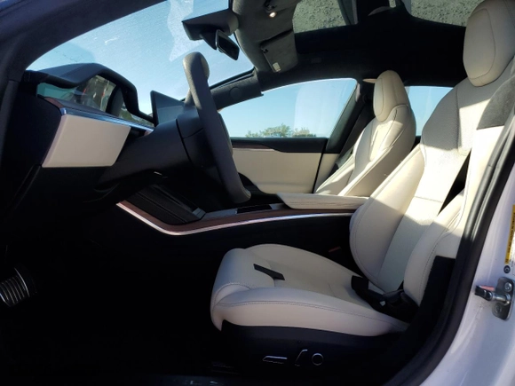 2023 Tesla Model S with VIN 5YJSA1E5XPF498316, listed as a Copart auction lot 48745755 with 0 mi miles and Salvage Title. Bid and sale history available at carsss.com. Image 7.