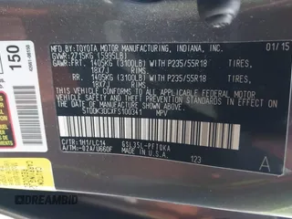 2015 Toyota Sienna Ltd with VIN 5TDDK3DCXFS100341, listed as a IAAI auction lot 41245558 with 114,854 mi miles. Bid and sale history available at carsss.com. Image 9.