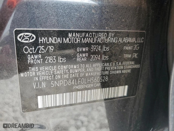2020 Hyundai Elantra SEL with VIN 5NPD84LF0LH560528, listed as a Copart auction lot 51244505 with 126,895 mi miles and Salvage Title. Bid and sale history available at carsss.com. Image 12.