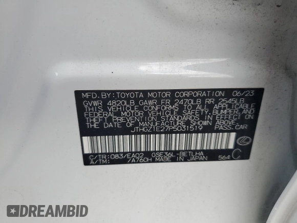 2023 Lexus IS 350 F Sport z VIN JTHGZ1E27P5031519, wystawiony jako Copart lot #56136495 z przebiegiem 21 565 mil mil oraz Szkoda całkowita • Salvage title. Historia ofert i sprzedaży dostępna na DreamBid. Obrazek 12.
