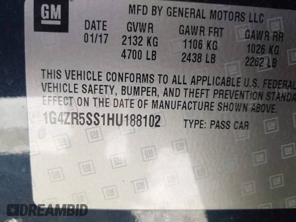 2017 Buick LaCrosse Premium with VIN 1G4ZR5SS1HU188102, listed as a IAAI auction lot 42047653 with 119,993 mi miles. Bid and sale history available at carsss.com. Image 9.