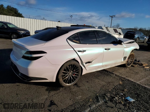 2022 Genesis G70 Launch Edition with VIN KMTG14TE8NU082197, listed as a Copart auction lot 41468635 with 34,844 mi miles and Salvage Title. Bid and sale history available at DreamBid. Image 3.