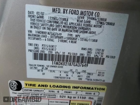 2007 Ford Freestyle SEL with VIN 1FMDK02187GA37649, listed as a Copart auction lot 81901744 with 180,670 mi miles and Salvage Title. Bid and sale history available at carsss.com. Image 14.